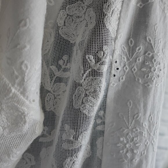ZARA Broderie Anglaise and Lace XS White Top Embroidered 100% Cotton blouse - Picture 4 of 15
